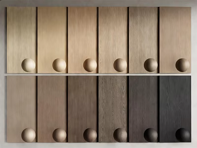 Wooden Wall Panels For Home Interior With Various Colors And Round Decorative Knobs 3d model