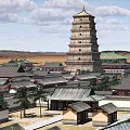 Ancient Architecture With Multi Story Pagoda Traditional Green Roof Surrounding Buildings And Mountain Backdrop
