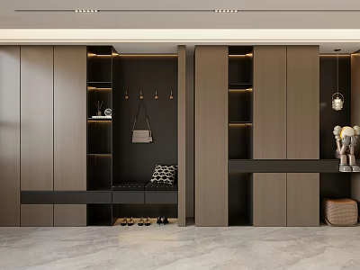 Modern Shoe Cabinet Design With Storage Cabinets Clothing Hooks And Decorative Elements 3d model