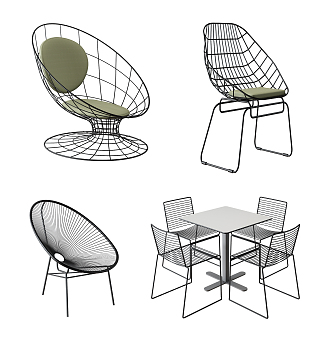 Modern table and chair combination wrought iron chair 3d model