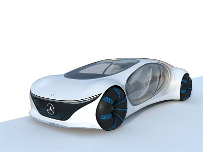 Mercedes Futuristic Concept Car With Sleek Design White Body And Blue Wheels 3d model
