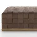 Brown Ottoman With Square Stitched Patchwork Design And Wooden Base Modern Style