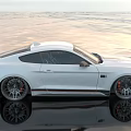 White Ford Mustang Sports Car With Black Stripe Sleek Design Silver Wheels Red Brake Calipers