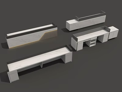 Modern White Reception Desk Designs With Geometric Shapes And Storage Features 3d model