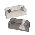 Light Beige Upholstered Two Seater Sofa With Throw Pillows And Knit Blanket 3d model
