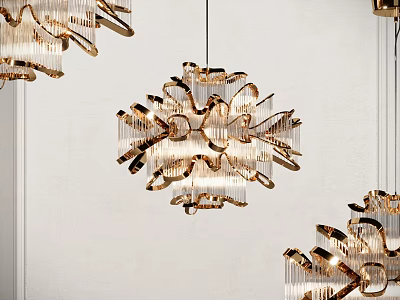 Stylish Gold Chandelier With Intricate Metal Design And Glass Decorative Details 3d model