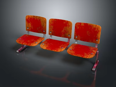 Three Red Outdoor Chairs With Metal Frame And Vintage Style Design 3d model