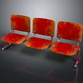 Three Red Outdoor Chairs With Metal Frame And Vintage Style Design