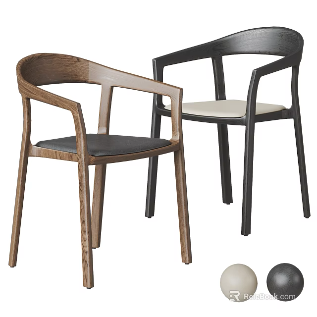Modern Two Tone Dining Chairs With Curved Wooden Arms And Upholstered Seats 3d model 