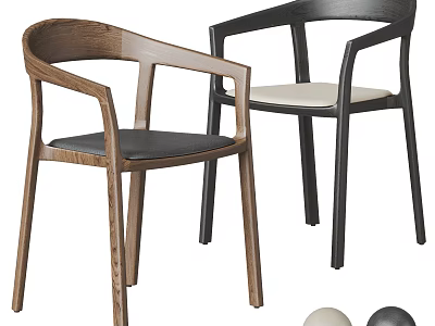 Modern Two Tone Dining Chairs With Curved Wooden Arms And Upholstered Seats 3d model