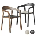 Modern Two Tone Dining Chairs With Curved Wooden Arms And Upholstered Seats