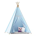 Blue And White Chevron Pattern Kids Tent With Window And Pink Smile Pillow White Cushion
