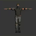 Game And Movie Tactical Character With Green Vest Mask Orange Arm Guards And Camouflage Pants