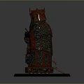 Ancient Bearded Game Movie Character Statue with Crown and Ornate Attire on Grass Base