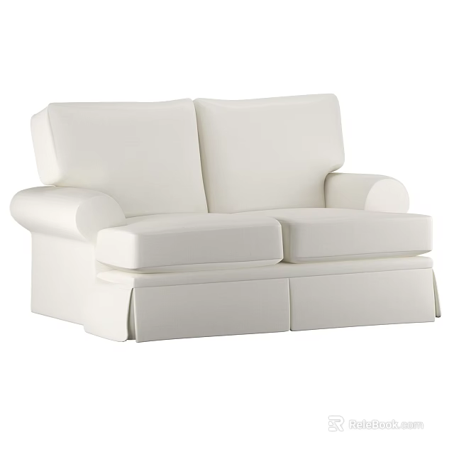 Modern White Two Seater Sofa With Armrests And Skirted Base Design 3d model