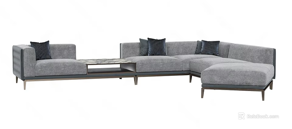 Modern Gray Upholstered Sectional Sofa With Accent Pillows And Coffee Table 3d model