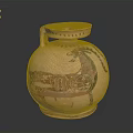 Ancient Painted Pottery Jar With Goat Motif Lid And Decorative Design