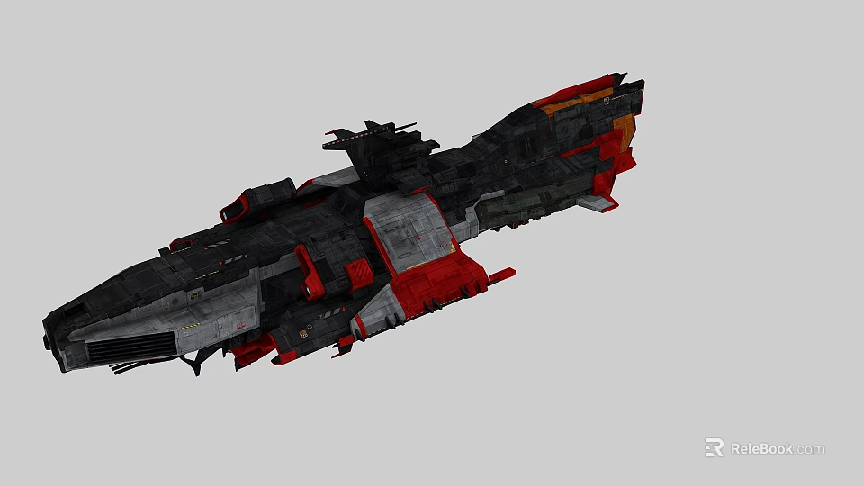 Sci Fi Spaceship Design With Black Red Gray Mechanical Structure And Details 3d model 