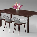 Restaurant Dining Area Featuring Dark Brown Wooden Table Transparent Back Chairs And Flower Vase