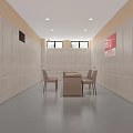 Modern Lounge Area With Light Colored Walls Gray Floor Wooden Table And Comfortable Chairs