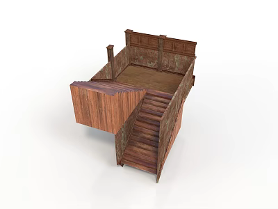 Wooden Scene Structure With Staircase Platform And Brown Frame Details 3d model