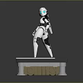 White Robot Character Standing On Black Base With Golden KORBOTRON Letters