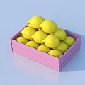 Fresh Ripe Lemons Filled in Pink Wooden Box on Light Blue Background