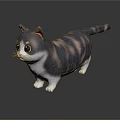 Gray And White Striped Chubby Cat With Large Round Yellow Eyes On Black Reflective Background