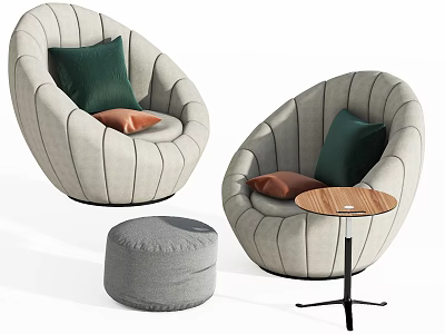 Leisure Sofa Set with Curved Design Green Orange Cushions Grey Ottoman and Small Wooden Table 3d model