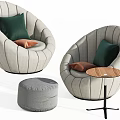 Leisure Sofa Set with Curved Design Green Orange Cushions Grey Ottoman and Small Wooden Table