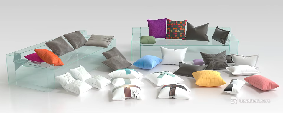Colorful Decorative Throw Pillows With Various Patterns For Sofa And Home Decor 3d model