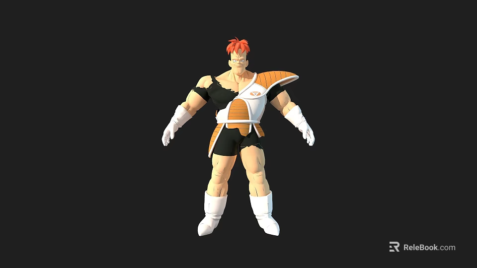 Muscular Game Character With Red Hair Black And Orange Outfit White Gloves And Boots 3d model 