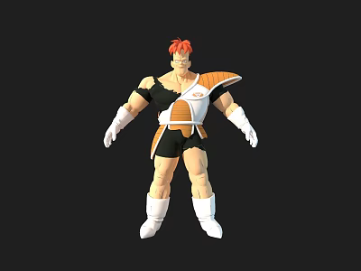 Muscular Game Character With Red Hair Black And Orange Outfit White Gloves And Boots 3d model