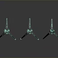 Three Green Tripod Stands Supporting Modern Computer Peripheral Devices With Stable Design 3d model