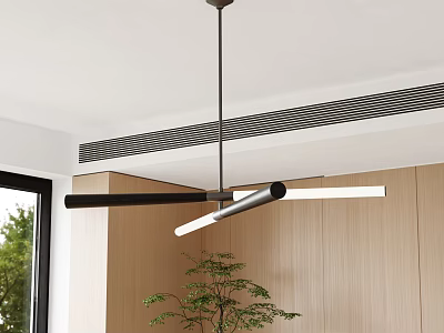 Modern Minimalist Pendant Light In Interior Space With Wooden Walls And Green Plant 3d model