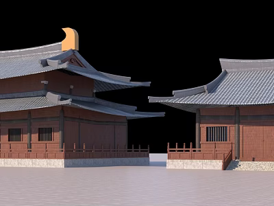Ancient Architecture With Reddish Brown Walls Grey Tiled Roofs And Overhanging Eaves 3d model