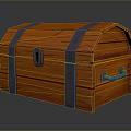 Orange Wooden Treasure Chest With Textured Surface Gray Metal Straps Lock And Handle