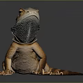 Iguana With Orange And Black Stripes Frilled Neck Sharp Claws And Long Tail