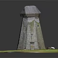 Conical Stone Tower Standing In Green Grass Field With Small Door And Windows