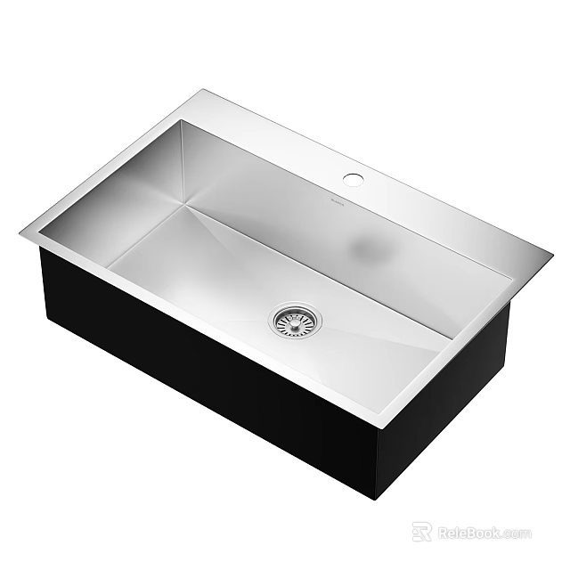 Stainless Steel Single Bowl Square Sink With Central Drain And Black Base 3d model 