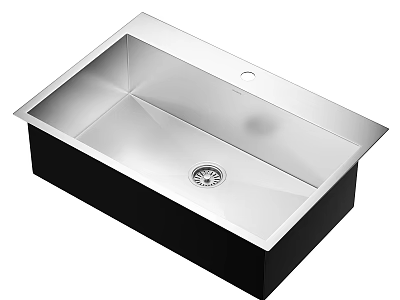 Stainless Steel Single Bowl Square Sink With Central Drain And Black Base 3d model