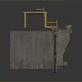 Industrial Equipment Structure With Concrete Block Metal Platform And Garage Door
