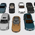 Different Car Models With Various Colors And Styles On 3d model