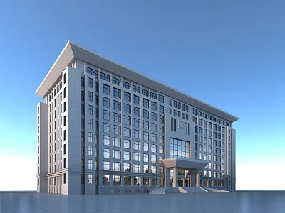 Modern Office Building With Glass Curtain Wall Multi story Structure And Front Entrance 3d model