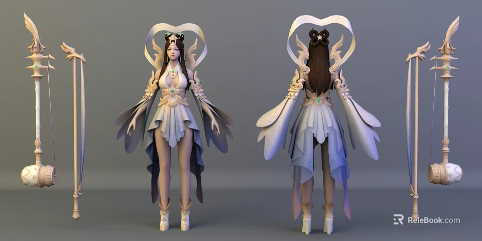Fantasy Female Character Design With Creature Inspired Wings And Elegant Ornate Outfit 3d model 
