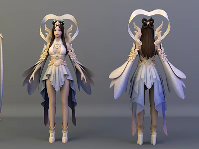 Fantasy Female Character Design With Creature Inspired Wings And Elegant Ornate Outfit 3d model