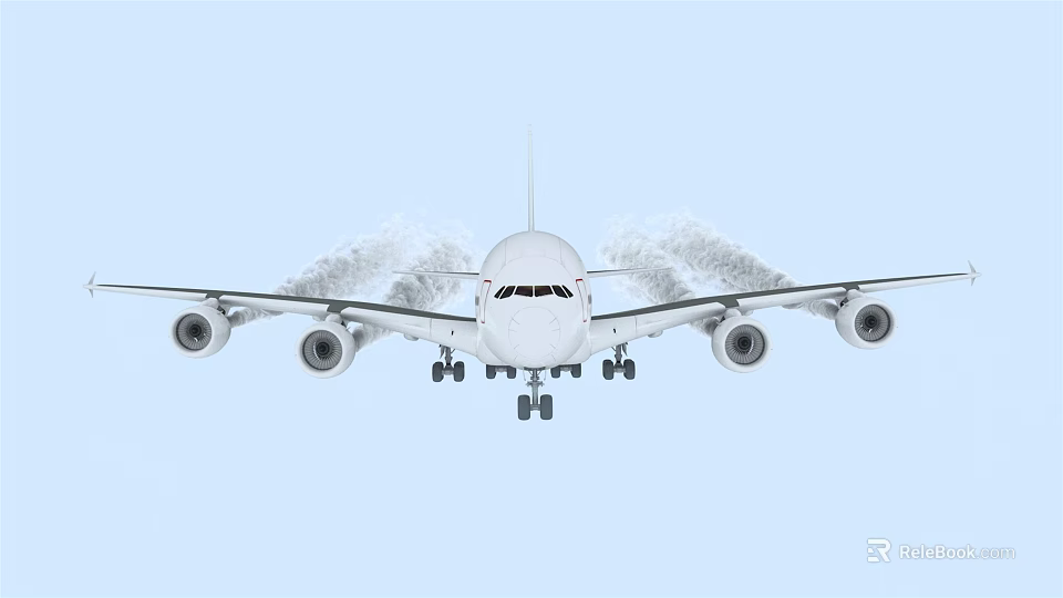 Large Commercial Airliner Featuring Four Engines Extended Landing Gear And White Exterior In Flight 3d model 