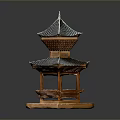 Traditional Chinese Double tiered Pavilion With Tiled Roof And Wooden Structure On Hexagonal Base
