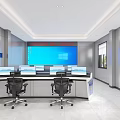 College Monitoring Room With Multiple Computer Monitors Control Desk And Wall Logo