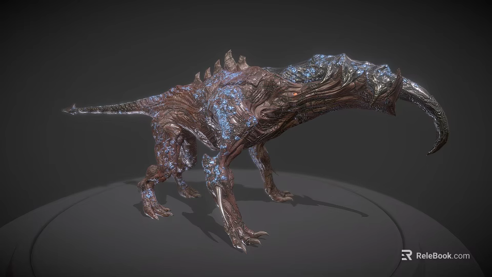 Realistic Mythical Creature 3D Model With Spiked Back Metallic Texture And Intricate Details 3d model 